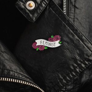Feminist enamel pin with roses